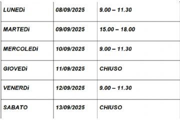 Orari Uffici Comunali dal 6 al 13 settembre